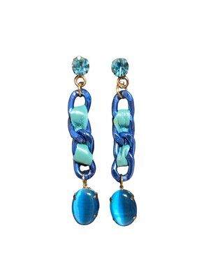 Vintage Erickson Beamon Blue Rhinestone Long Dangle Earrings